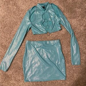 SHEIN Shiny Teal Two-Piece Set